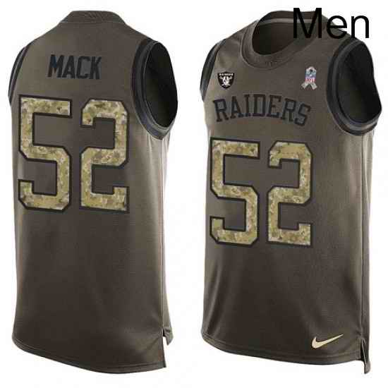 Mens Nike Oakland Raiders 52 Khalil Mack Limited Green Salute to Service Tank Top NFL Jersey
